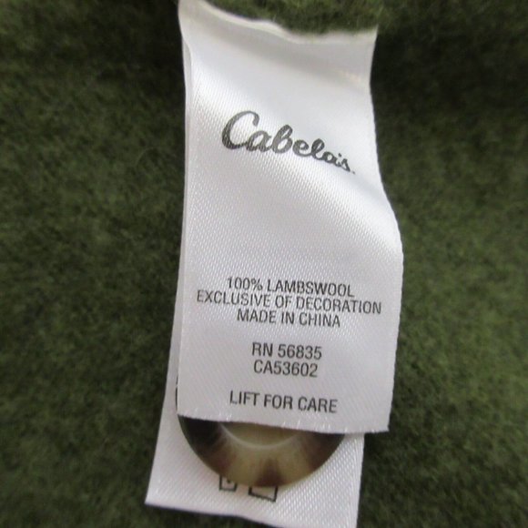 Cabela's 100% Lambswool Sweater Sz Large Dark Green w/Shoulder Patches Pullover - Picture 4 of 9